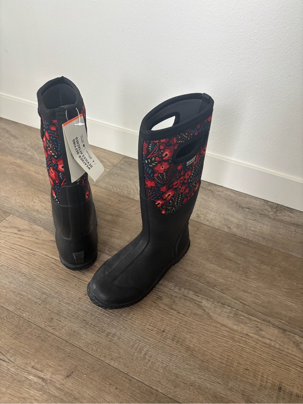 Women’s Bogs Black Rain Boots floral size 7
